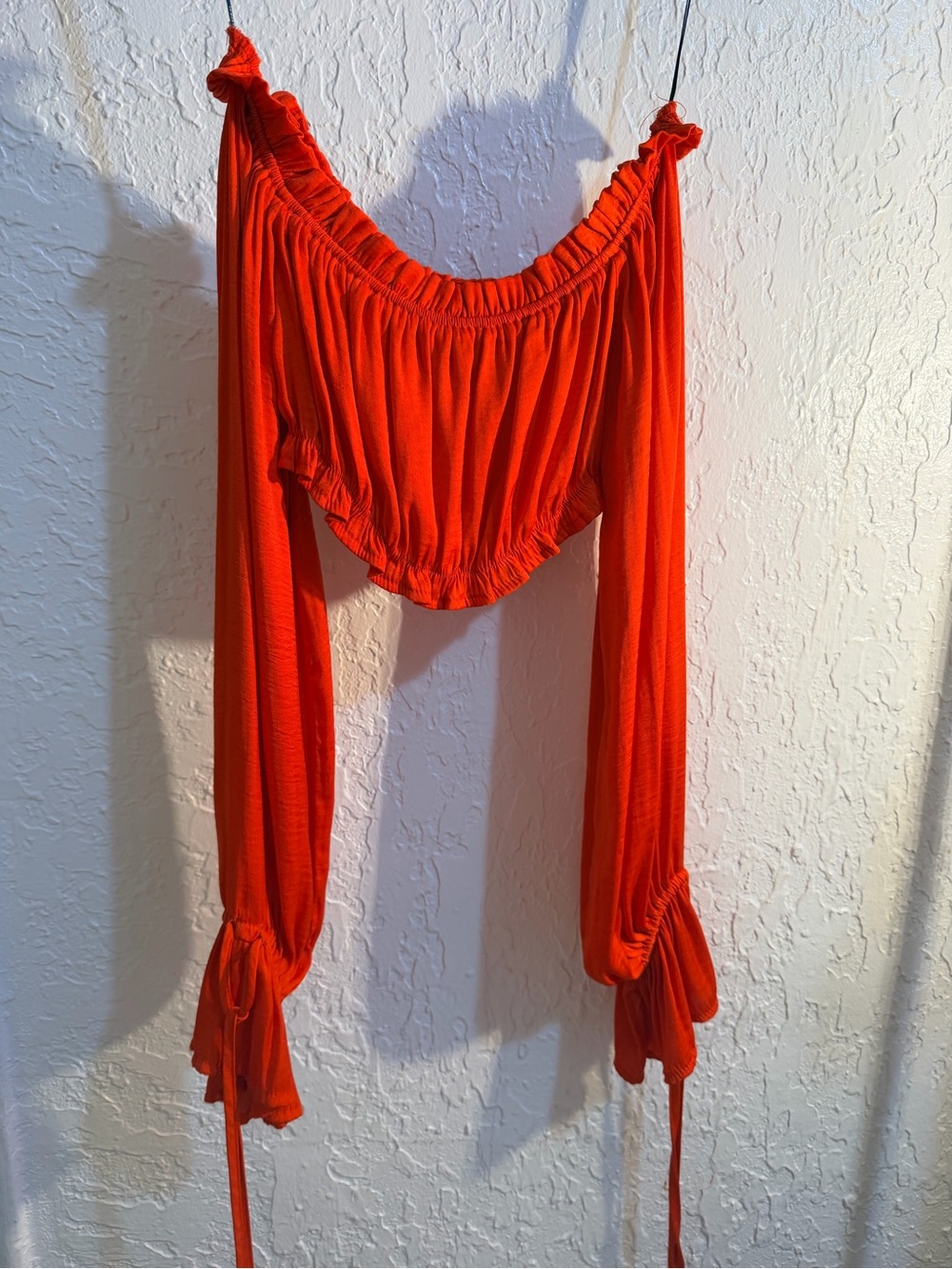 Off-Shoulder Ruffled Crop Top - Orange